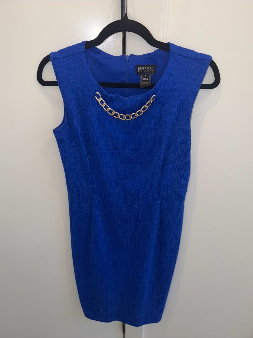 Enfocus Studio Royal Blue Chain-Accent Sheath Dress Size 6